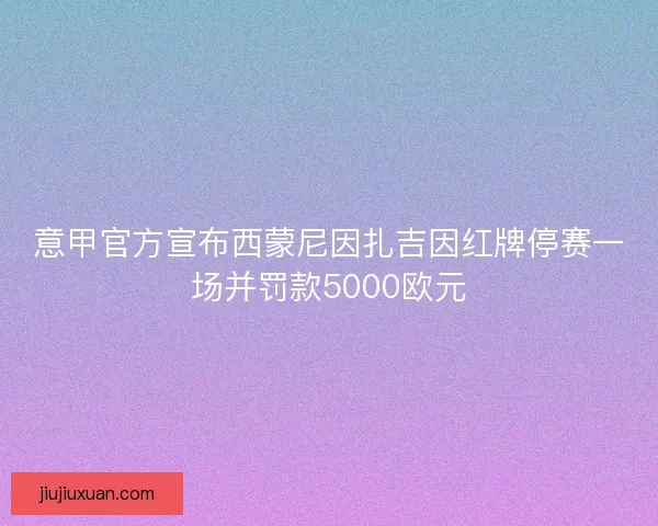 意甲官方宣布西蒙尼因扎吉因红牌停赛一场并罚款5000欧元
